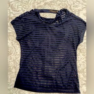 Grey/silver short sleeve blouse. Keyhole cut out in the back.